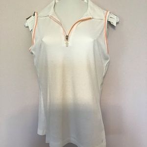 IZOD white/peach zip collared sleeveless shirt